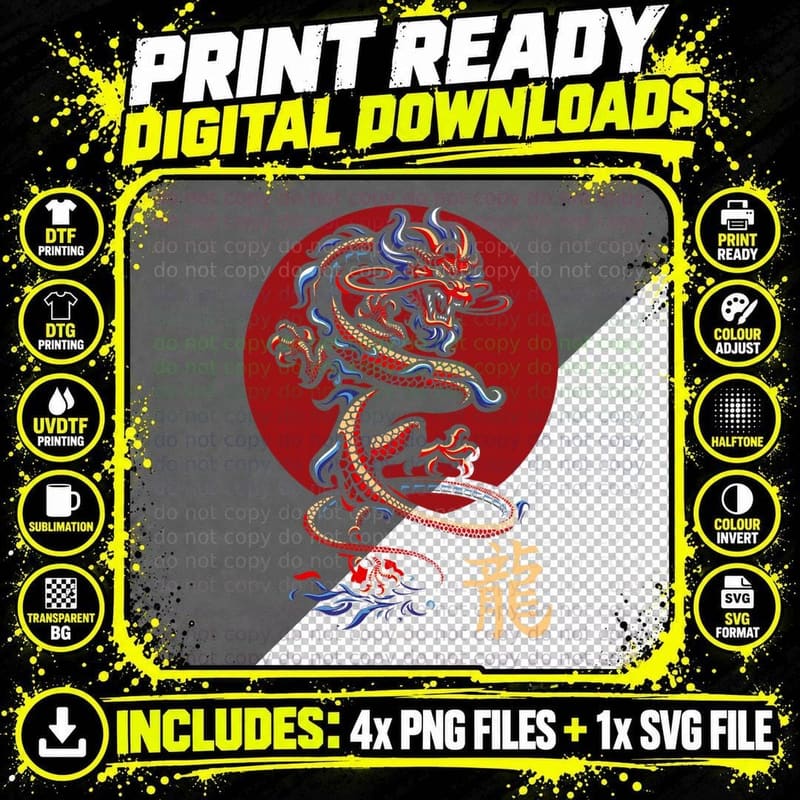 Fantasy Asian Animal Chinese Dragon, Mythical Creature Png SVG Digital Bundle