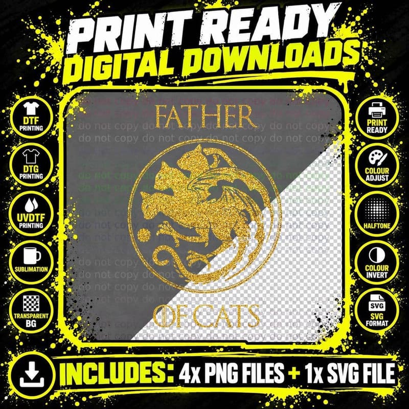 Father of Cats Shirt Cat Dad Cat Daddy, for Men Png SVG Digital Bundle