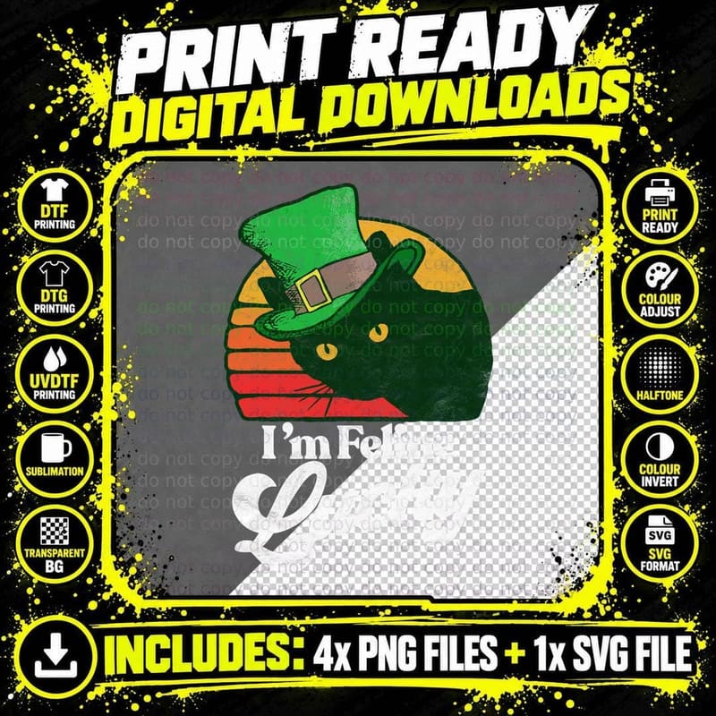 Feline Lucky Vintage St Patricks Day Funny Cat Png SVG Digital Bundle