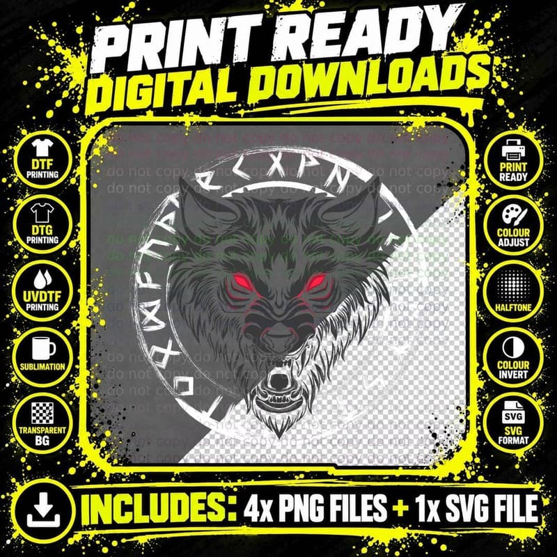 Fenrir Viking Wolf - Norse Mytholgy - Norse Paganism Png SVG Digital Bundle