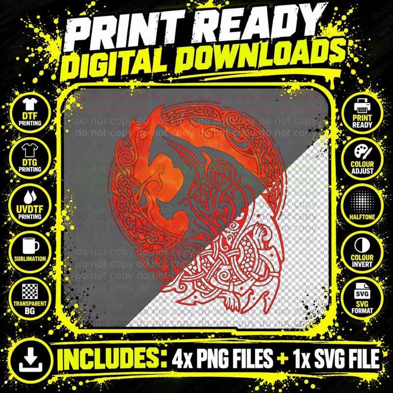 Fenrir Wolf Howl Odin T Shirt Nordic Valhalla Mjolnir Png SVG Digital Bundle