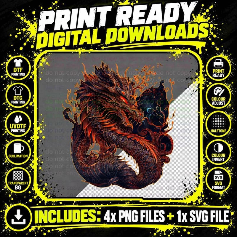 Fire Dragon Zodiac Horoscope Chinese Astrology Png SVG Digital Bundle