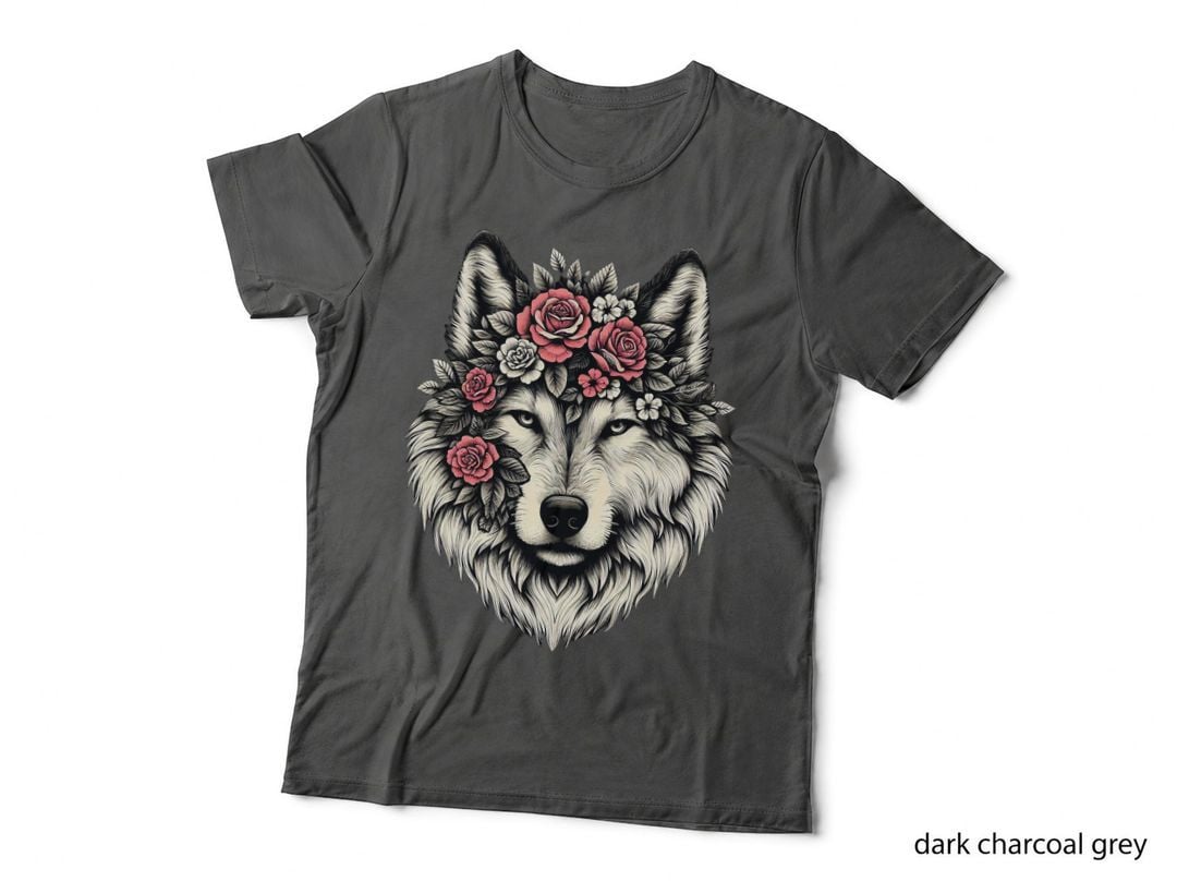 Floral Wolf Animal Cute Botanical Wolf Flowers Wolf Lovers T-Shirt