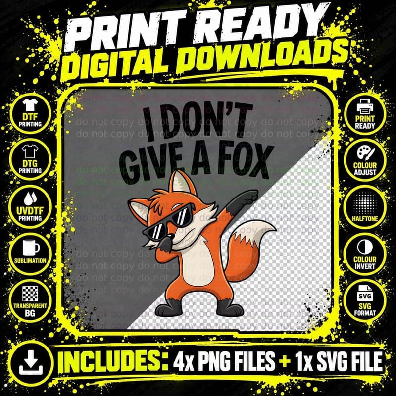 Fox Sunglasses Waving Happy Jump T-Shirt Png SVG Digital Bundle
