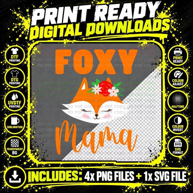 Foxy Mama Fox Mama, Mom Gift, Mother's Day Png SVG Digital Bundle