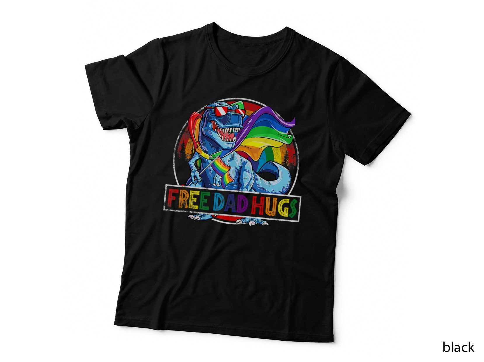 Free Dad Hugs Dinosaur Rex Daddy LGBT Pride Rainbow, Father's Day Gift T-Shirt