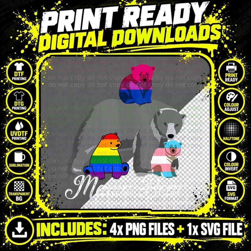Free Mom Hugs Proud Mama Bear LGBT Gay Pride LGBTQ Png SVG Digital Bundle