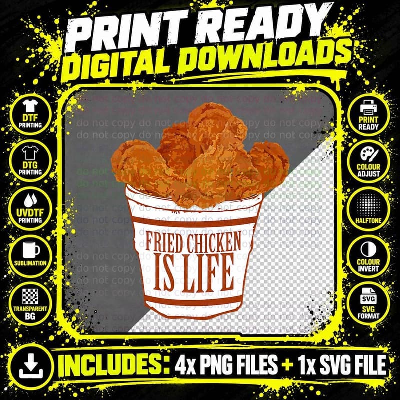 Fried Chicken Is Life - Bucket Fried Chicken Lovers Png SVG Digital Bundle