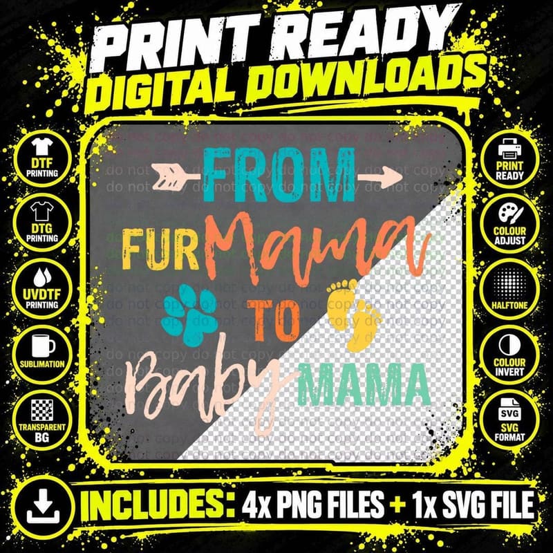 From Fur Mama to Baby Mama Dog Cat Owner New Mom Png SVG Digital Bundle