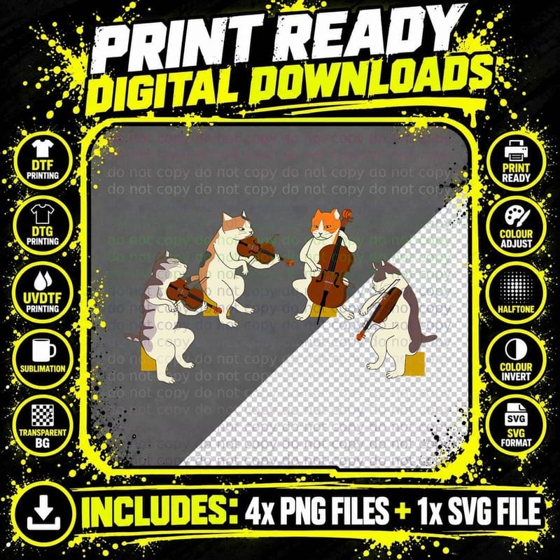 Fun Cats Playing Violin Cello Shirt Gift Music Cat Lover Png SVG Digital Bundle