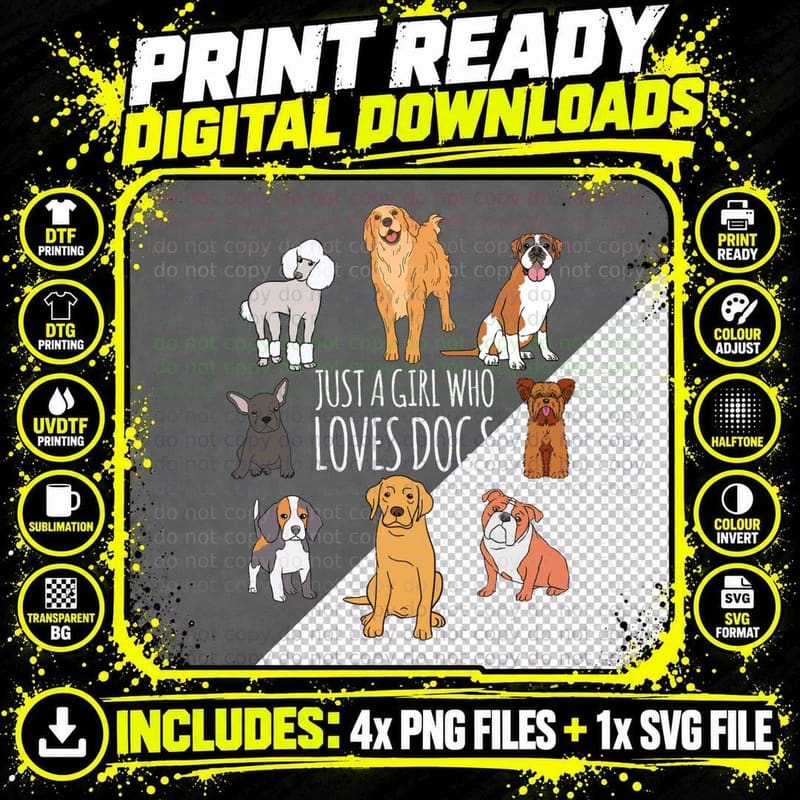 Fun Dog Puppy Lover Themed Cute Just a Girl Who Loves Png SVG Digital Bundle