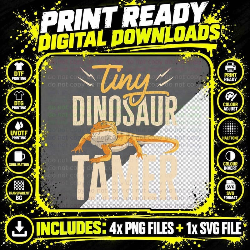 Funny Bearded Dragon Reptile Tiny Dinosaur Tamer Png SVG Digital Bundle
