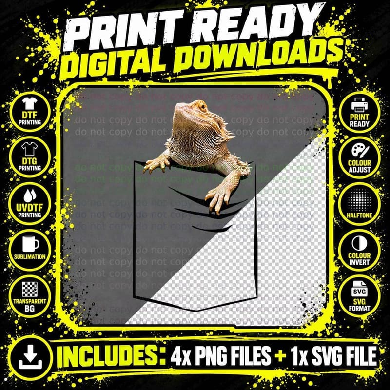 Funny Bearded Dragon in the Pocket Pogona Reptile Youth Png SVG Digital Bundle