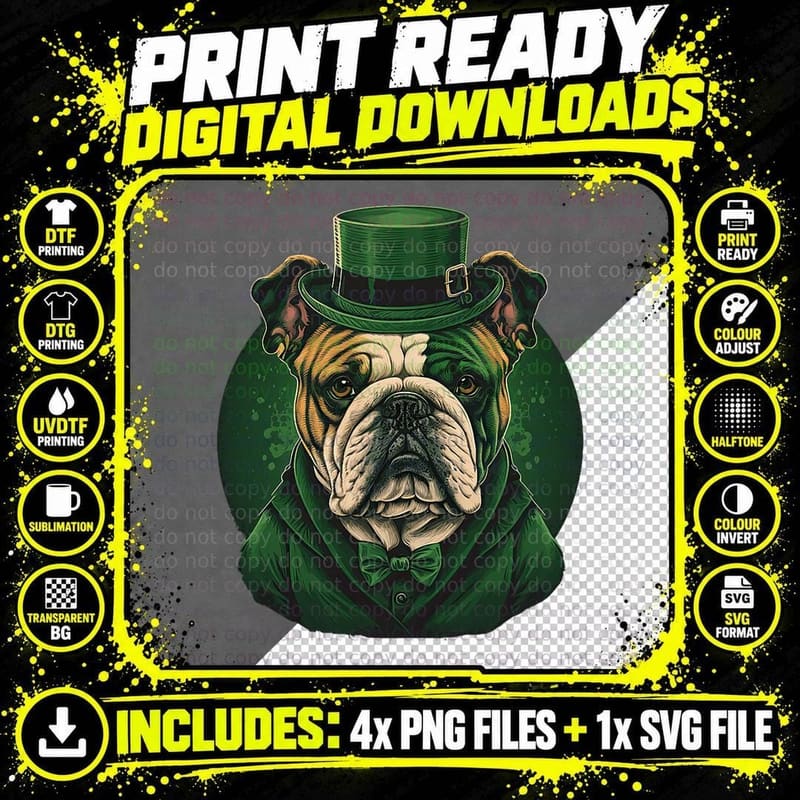 Funny Bulldog Dog St Patricks Day Irish Saint Patrick Png SVG Digital Bundle