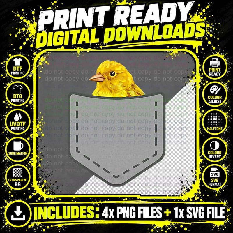 Funny Canary Bird in Your Pocket, Cute Animal Png SVG Digital Bundle