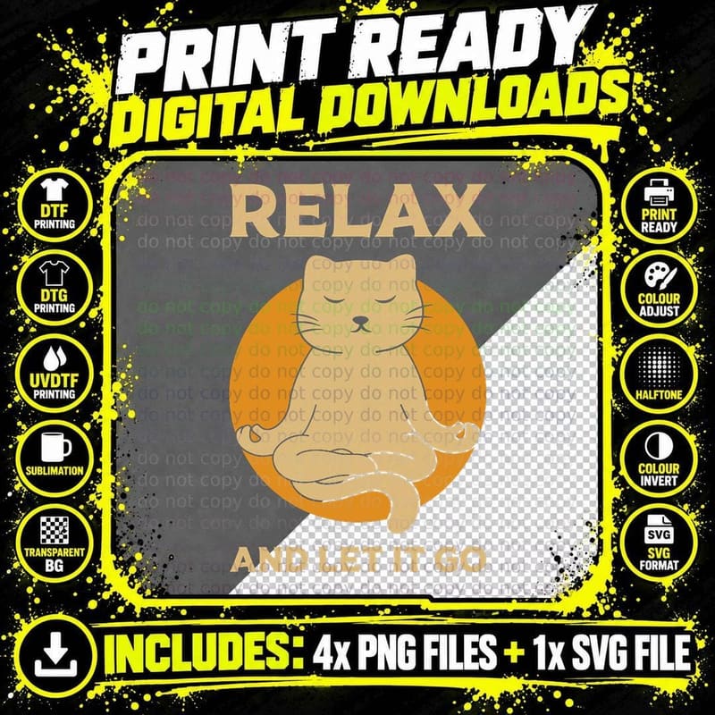 Funny Cat Graphic Yoga Zen Meditation T-Shirt Png SVG Digital Bundle