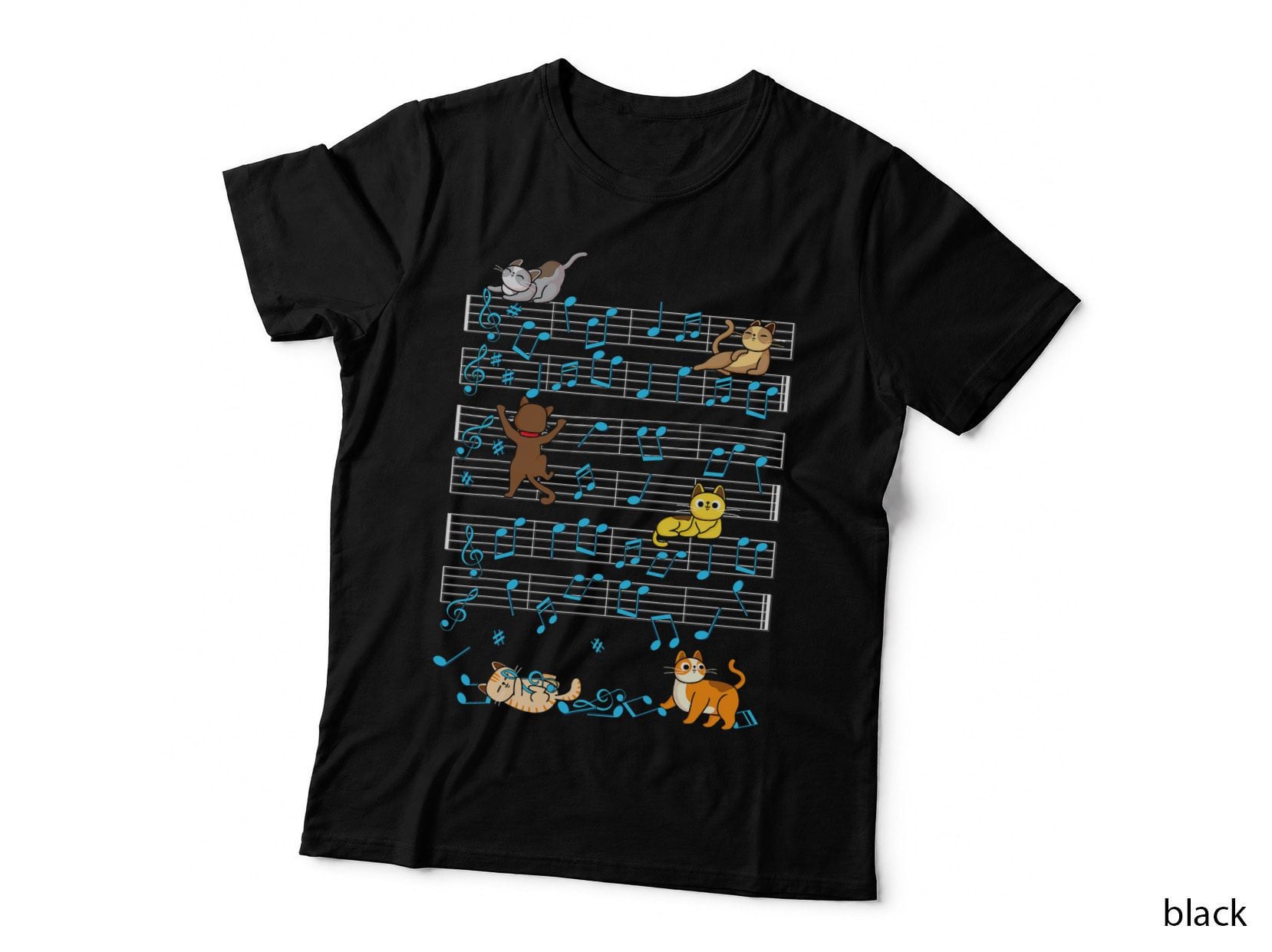 Funny Cat Playing Music Note Kitty Cute Musician Kitten Pet T-Shirt
