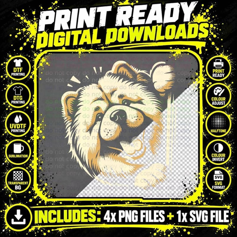 Funny Chow Peeking Dog Graphic Design Png SVG Digital Bundle