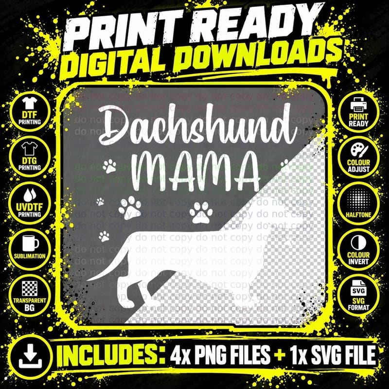 Funny Dachshund Mama Design for Women Girls Doxie Dog Png SVG Digital Bundle