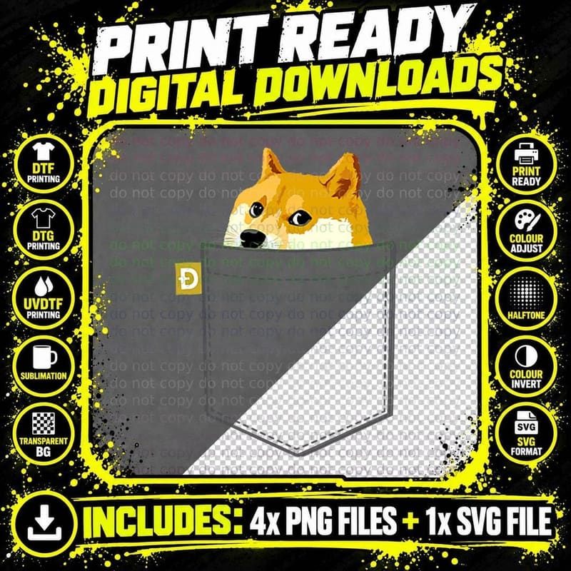 Funny Doge Coin Shirt Faux Pocket Dogecoin Shiba Inu Dog Png SVG Digital Bundle