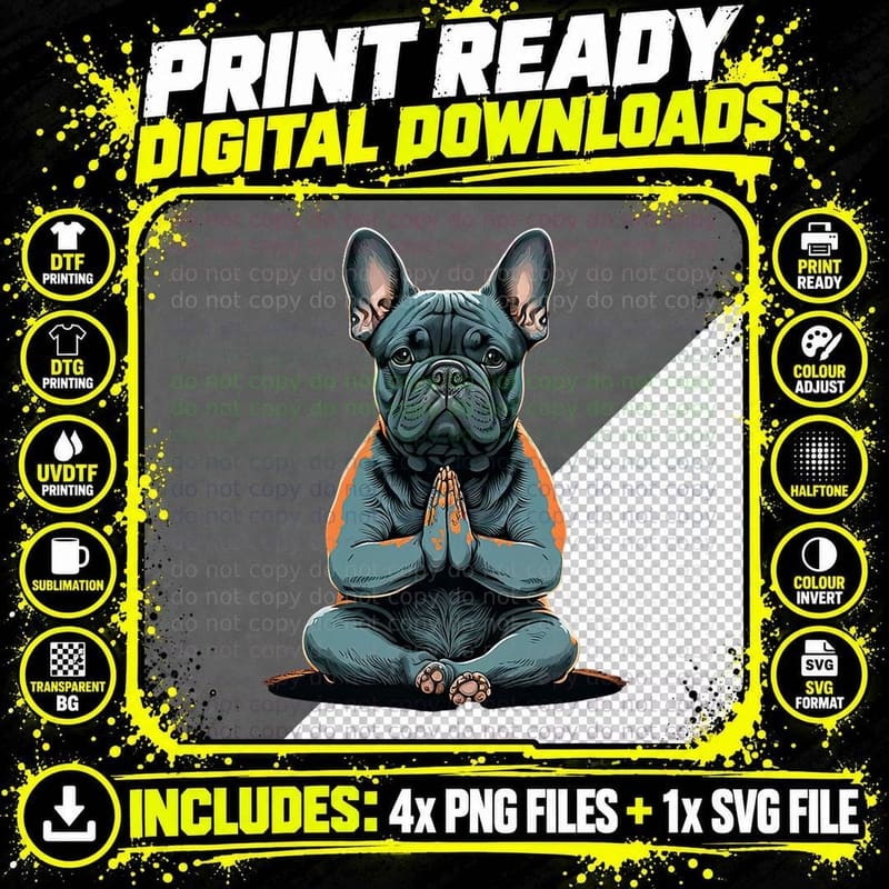 Funny French Bulldog Frenchie Yoga Png SVG Digital Bundle
