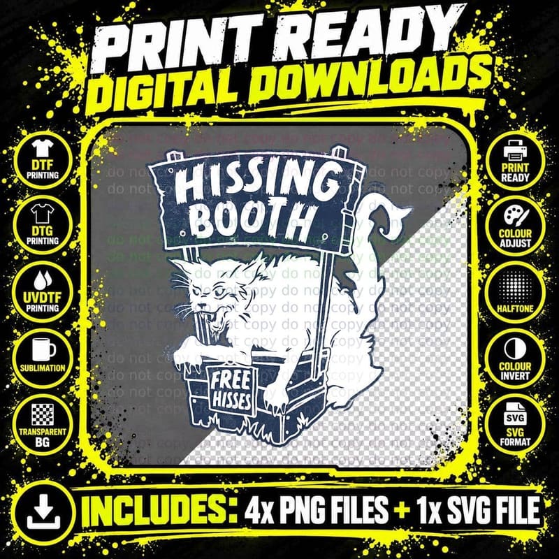 Funny Goth Black Cat Hissing Booth - for Cat Moms & Cat Png SVG Digital Bundle