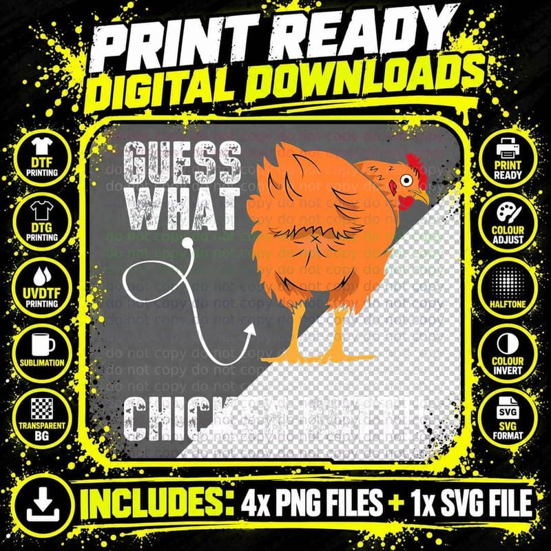 Funny Guess What Chicken Butt. Chicken Lovers Sarcastic Png SVG Digital Bundle