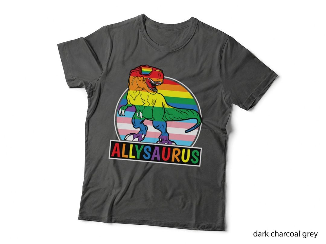 Funny LGBT Dinosaur T Rex Gay Pride Dino Allysaurus Rainbow T-Shirt