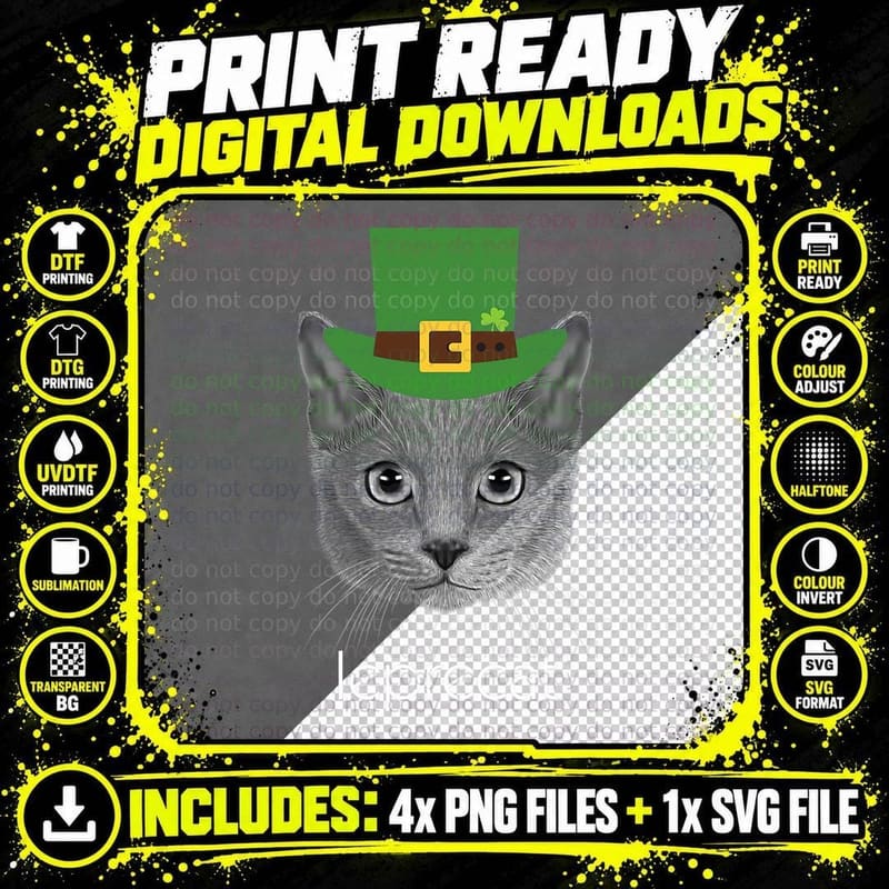 Funny Leprechaun Cat T-Shirt Leprecat St Patricks Day Png SVG Digital Bundle