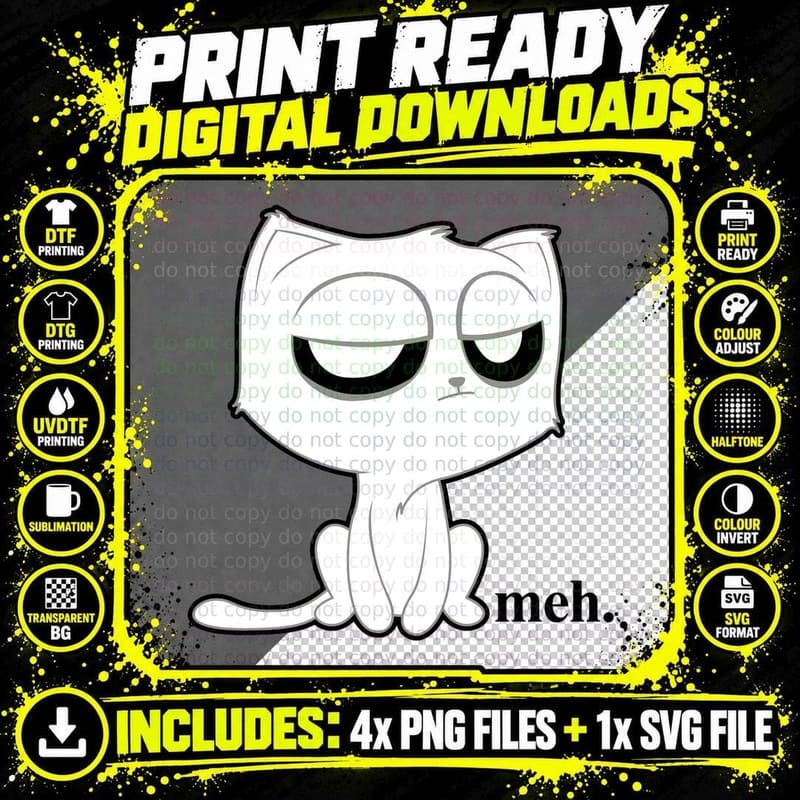 Funny Meh Cat - Cute Kitty Cat, Funny Animal, for Women Png SVG Digital Bundle