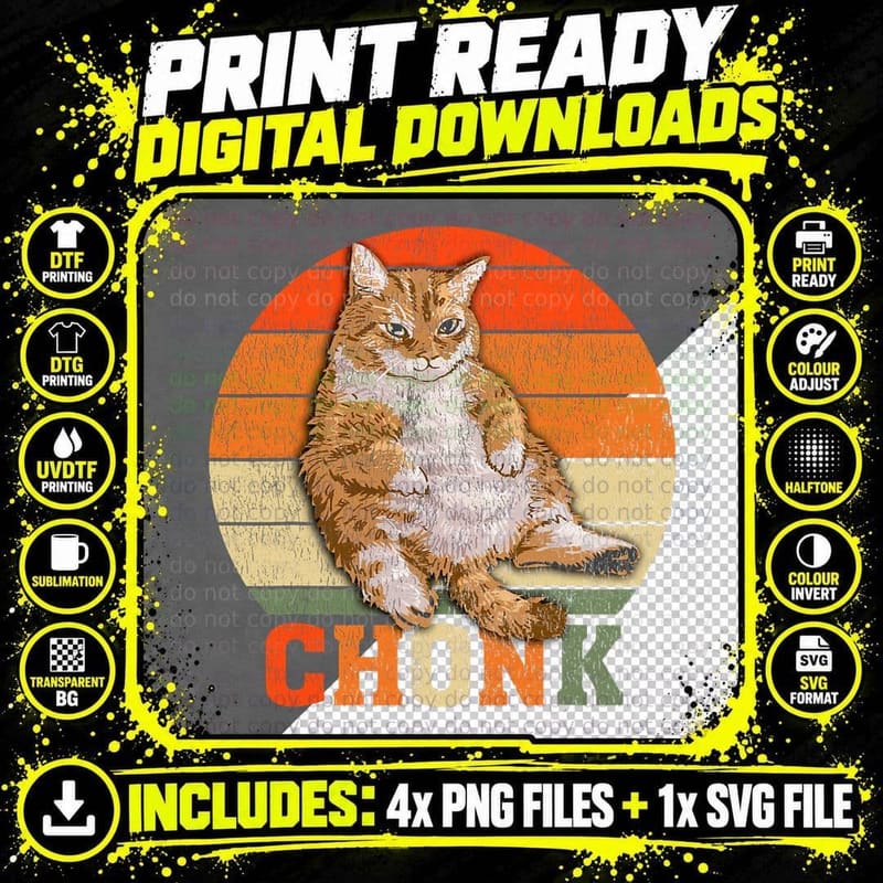 Funny Overweight Chubby Chonk Cat Meme Memes, Fat Cat Png SVG Digital Bundle