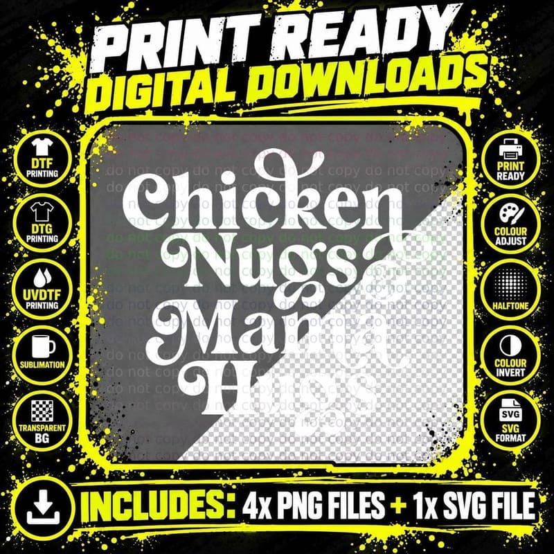 Funny Quote Letter for Mom - Chicken Nugs and Mama Hugs Png SVG Digital Bundle
