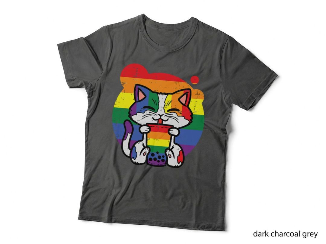 Gay Pride Cat Boba Bubble Tea Rainbow Flag LGBTQ Girls Women T-Shirt