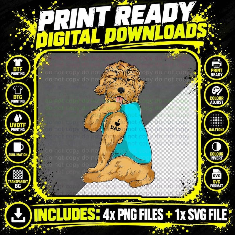 Golden Doodle I Love Dad Tattoo Apparel Png SVG Digital Bundle