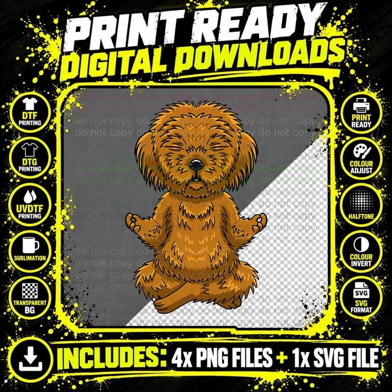 Golden Doodle Lotus Pose Yoga Cute Meditation Dog Lover Png SVG Digital Bundle
