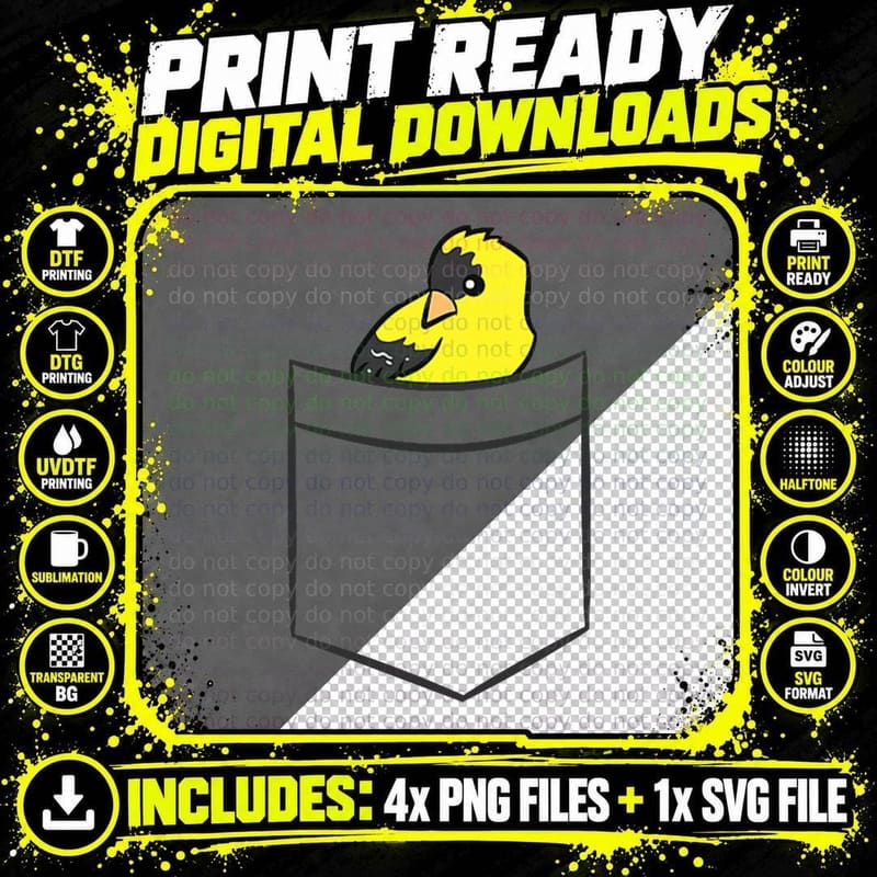 Goldfinch Bird in a Pocket, Nature Lover Gift, Wildlife Png SVG Digital Bundle