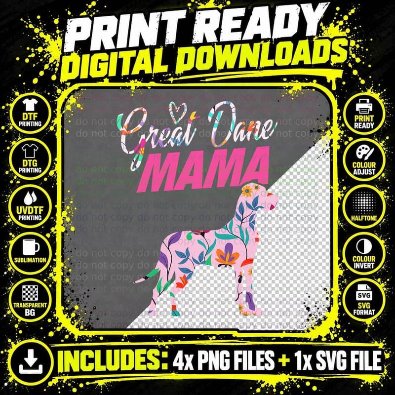 Great Dane Mom Mama Grandma Dog Lover I Great Dane Png SVG Digital Bundle