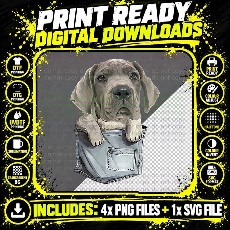 Great Dane in a Pocket - Dog Owner Pet Lover Animal Png SVG Digital Bundle