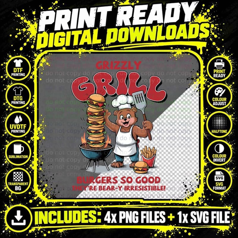 Grizzly Grill Burgers So Good They're Bear-Y Png SVG Digital Bundle