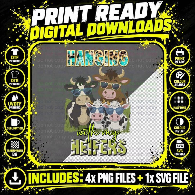 Hanging with My Heifers Highland Cow T-Shirt Png SVG Digital Bundle