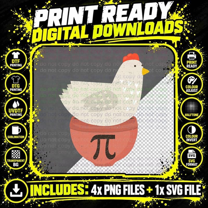 Happy Pi Day Funny Chicken Pot Pie 3.14 Science Math Png SVG Digital Bundle