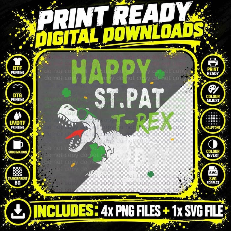 Happy St Pat Rex Day Shirt St Patricks Dinosaur Toddler Png SVG Digital Bundle