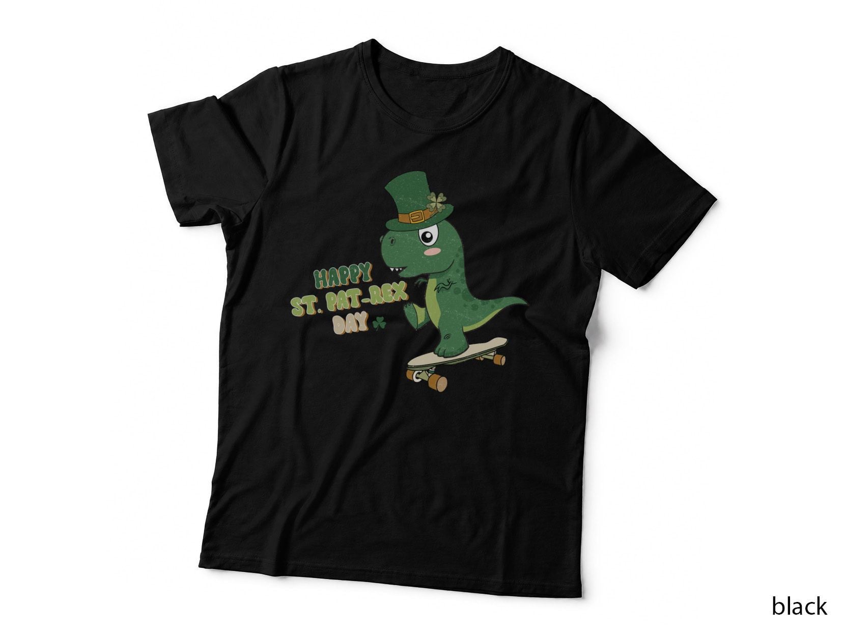 Happy St. Pat-Rex Day St Patricks Day T-Shirt, Dinosaur Skateboarding with Hat