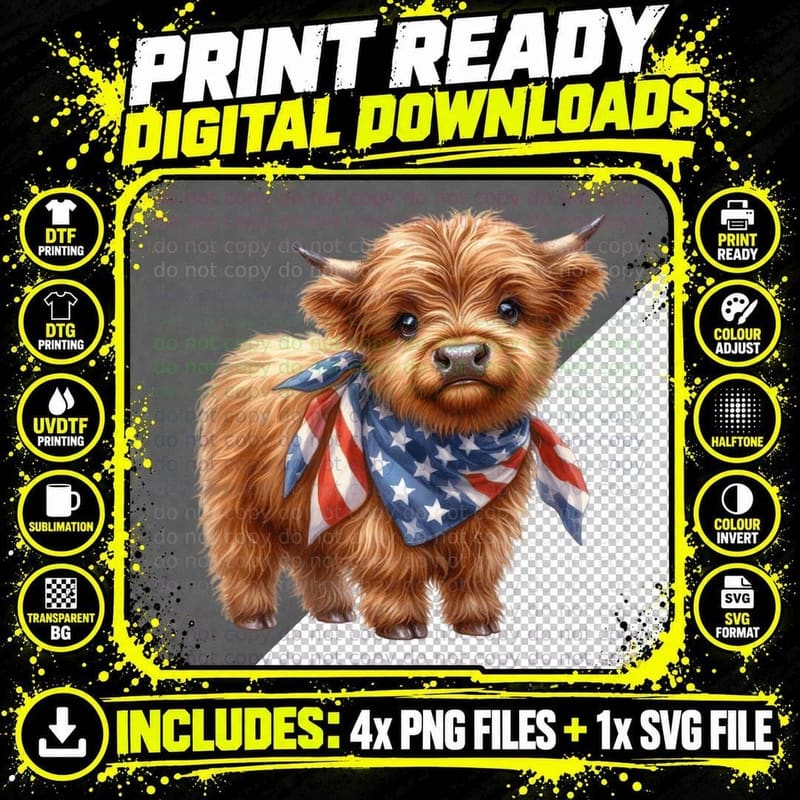Highland Cow Bandana Highland Cow T-Shirt Png SVG Digital Bundle