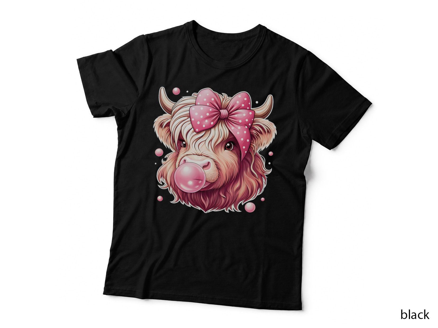 Highland Cow Blowing Bubblegum Highland Cow Design T-Shirt