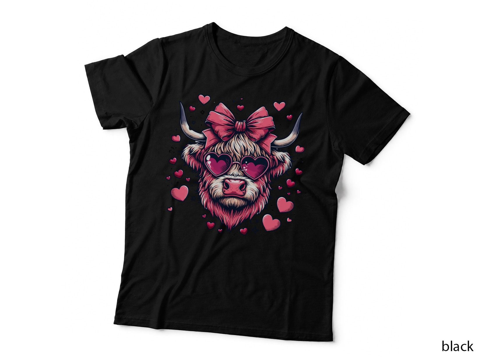 Highland Cow Hearts Bow Highland Cow T-Shirt, Highland Cow Graphic Tee
