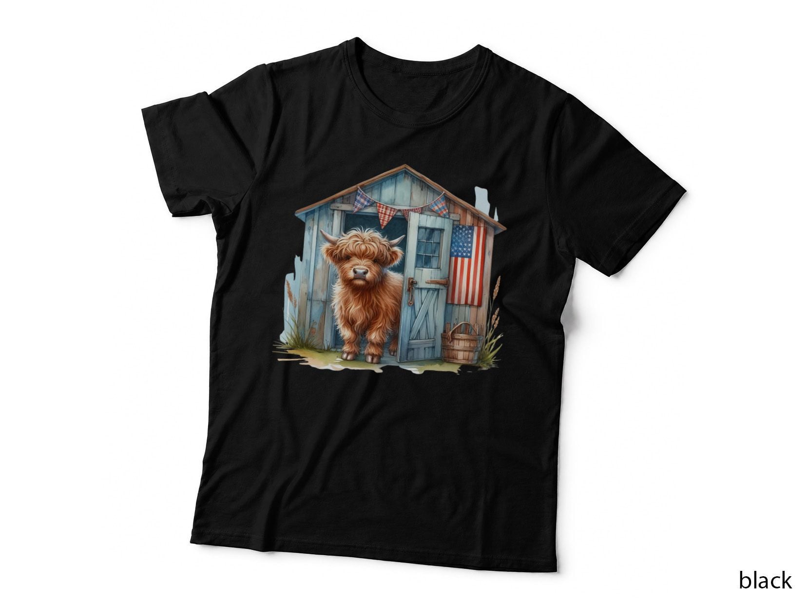 Highland Cow in Blue Barn Highland Cow T-Shirt, Highland Cow Graphic Tee