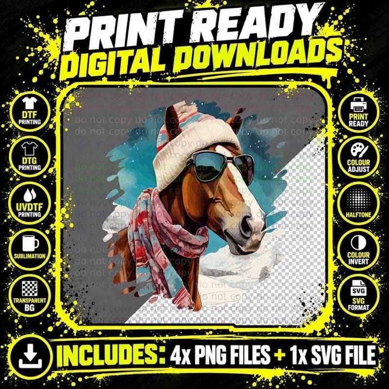 Hipster Horse in Winter Gear Horse T-Shirt Png SVG Digital Bundle