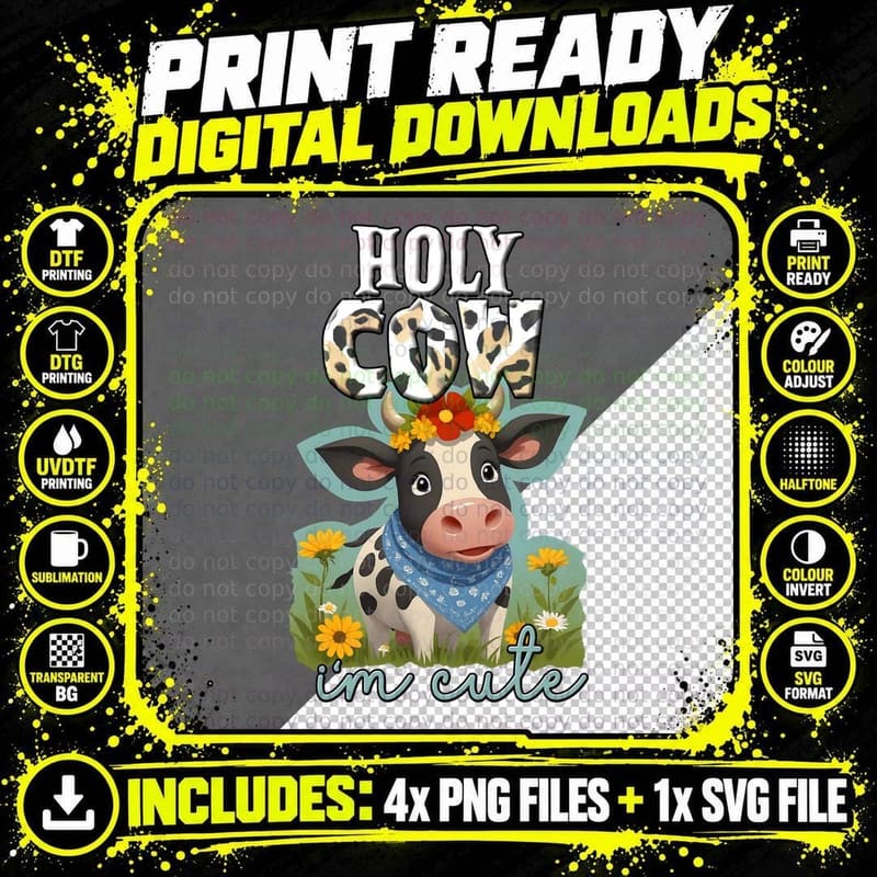 Holy Cow I'm Cute Highland Cow T-Shirt Png SVG Digital Bundle
