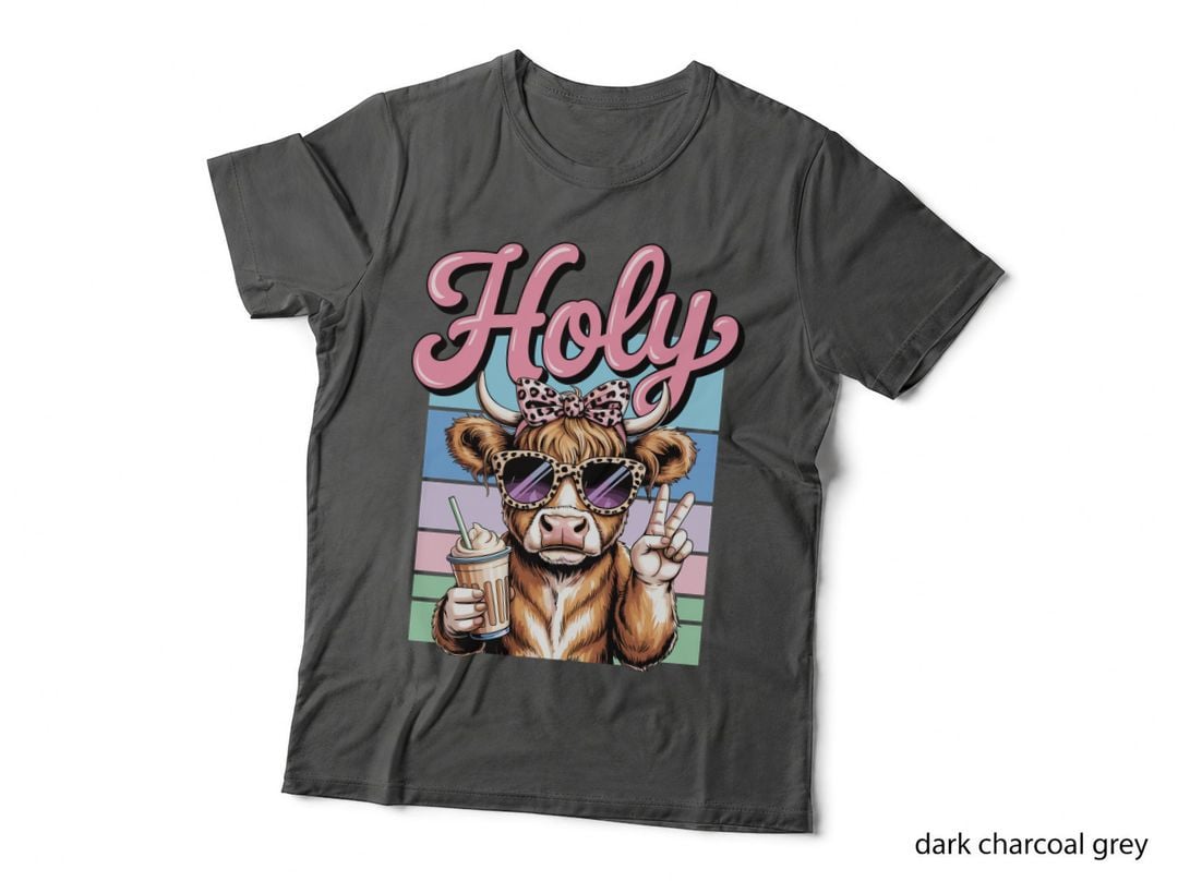 Holy Western T-Shirt, Hipster Cow Drinking Smoothie Graphic Tee